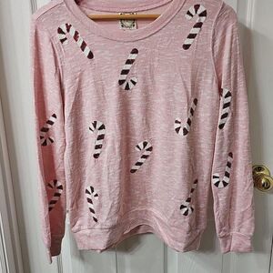 Tru Self NWT Pink Candy Cane Sequin Christmas Sweatshirt Size Small
